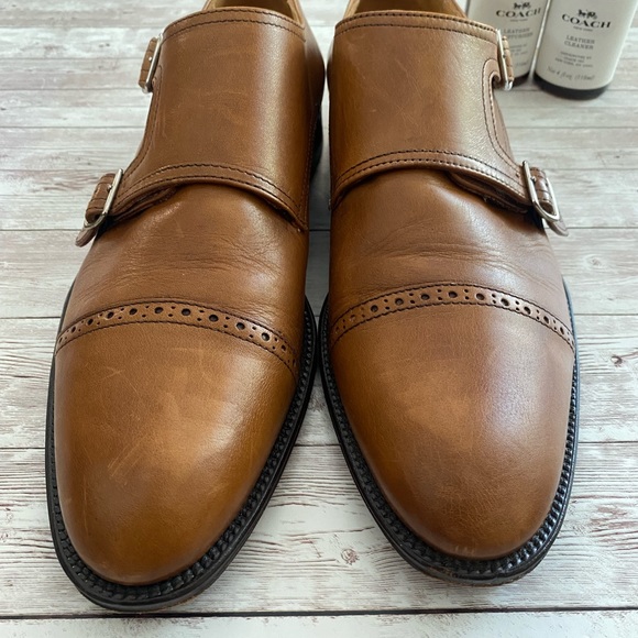 Saks Fifth Avenue Double Monk Strap Calf Skin Leather dress shoes - Picture 4 of 9